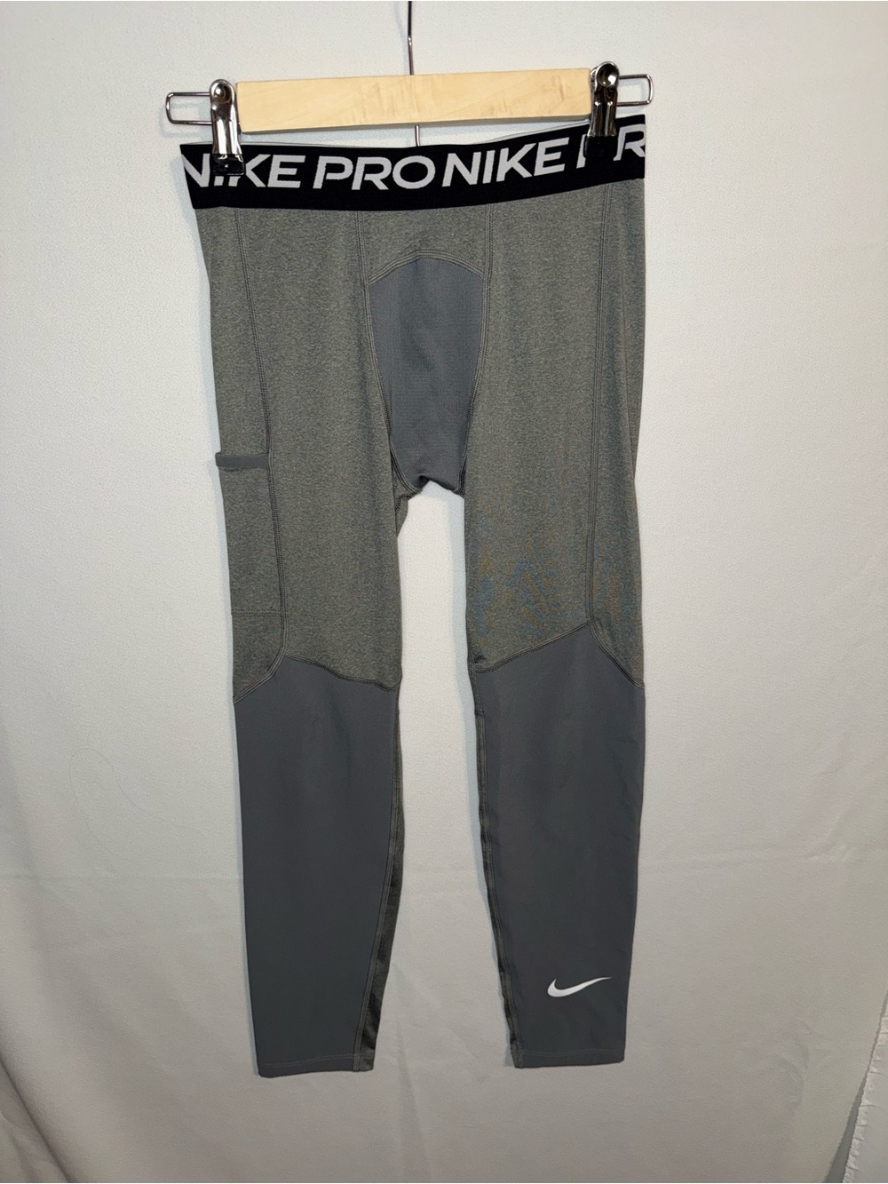 Nike Pro Kids Heather Gray/Black Performance Leggings Youth Large Elastic
